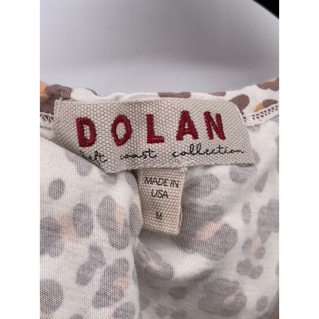 DOLAN Women's White-Brown Cheetah Print Scoop-Neck Sleeveless Top SZ M