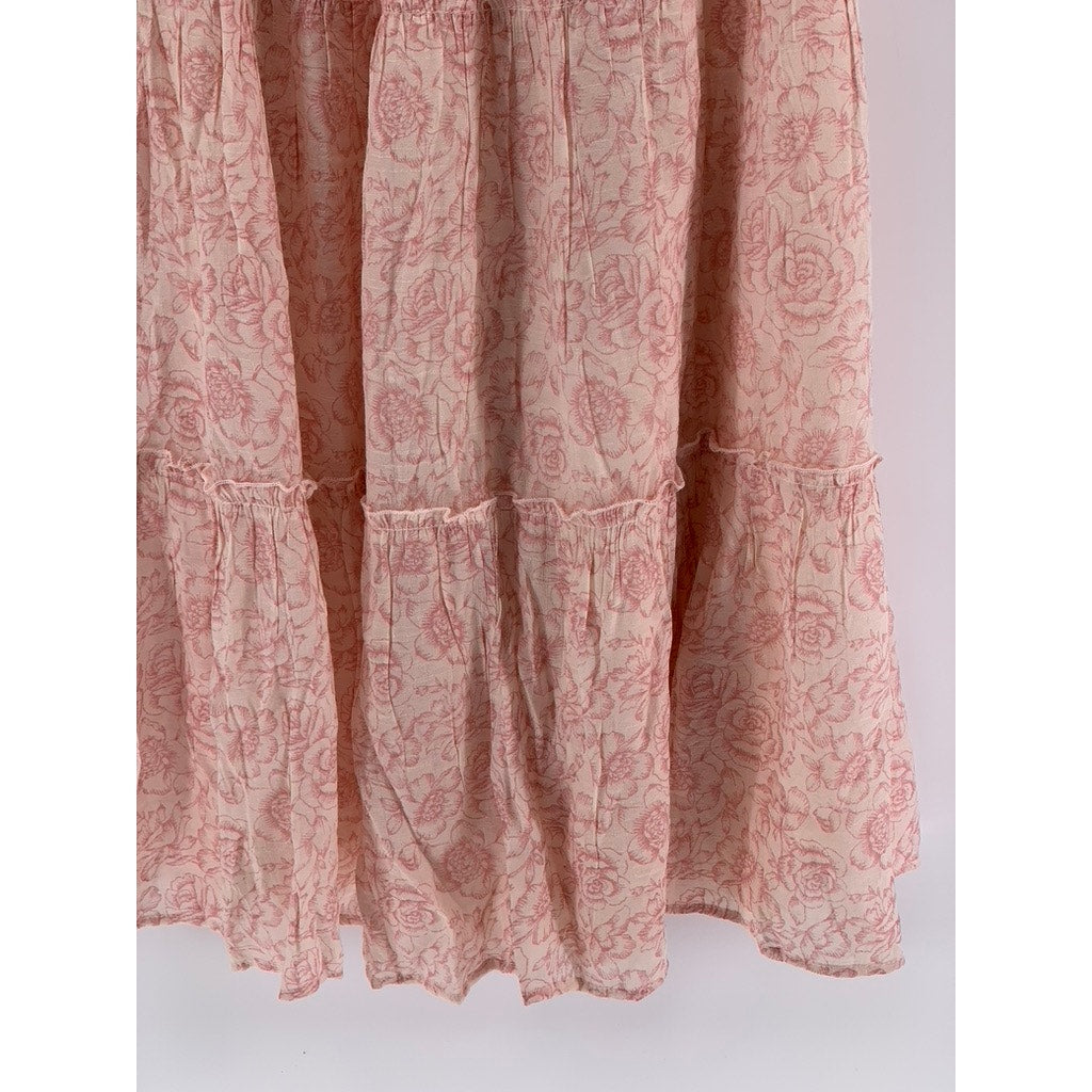TRIXXI Women's Pink Floral Smocked V-Neck Maxi Dress SZ S
