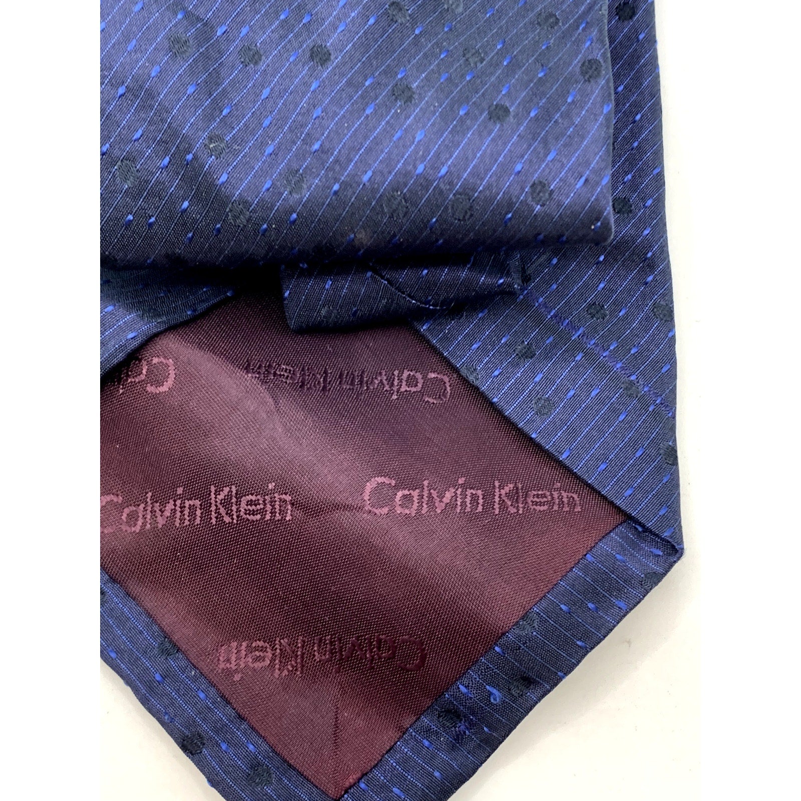 CALVIN KLEIN Men's Vintage 90's Silk Polka Dotted USA Navy Blue Tie OS