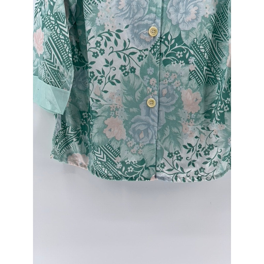 PETRA FASHIONS Women's Light Blue Floral Button-Up Notch Collar Sleepshirt SZ M