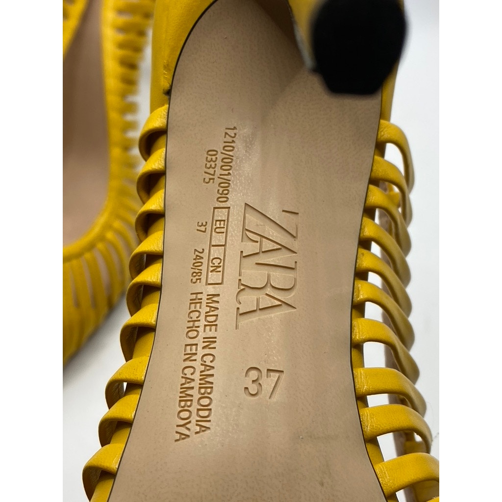 ZARA Women’s Mustard Yellow Cutout Strappy Pointed-Toe Slingback Heels SZ US6.5