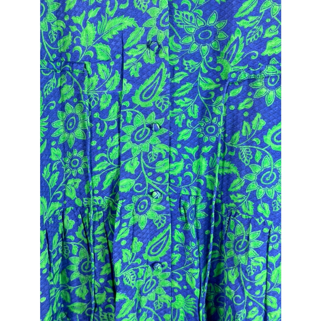 WHISTLES Women's Green/Blue Multi Valeria Henna 3/4 Sleeve Shirt Dress SZ L