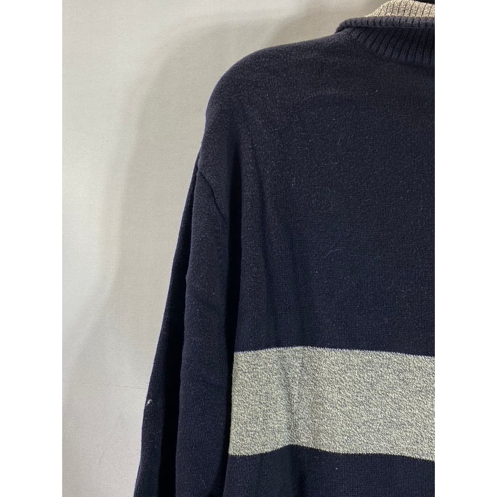 AMERICAN EAGLE Men's Navy/Grey Large Stripe Classic-Fit Pullover Sweater SZ L