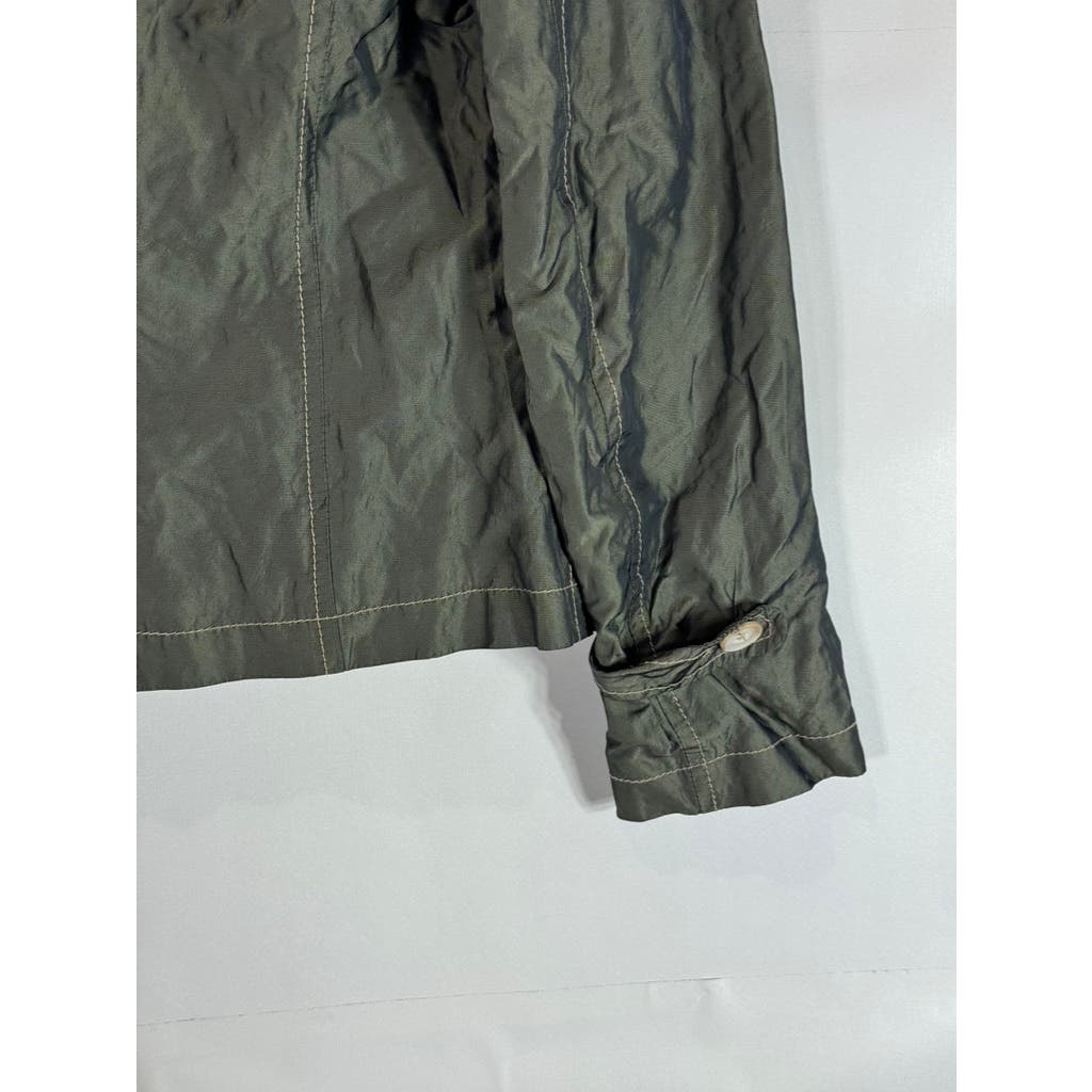 LUCIANO BARBERA Women's Army Green Metallic Waxed Utility Military Jacket SZ 44