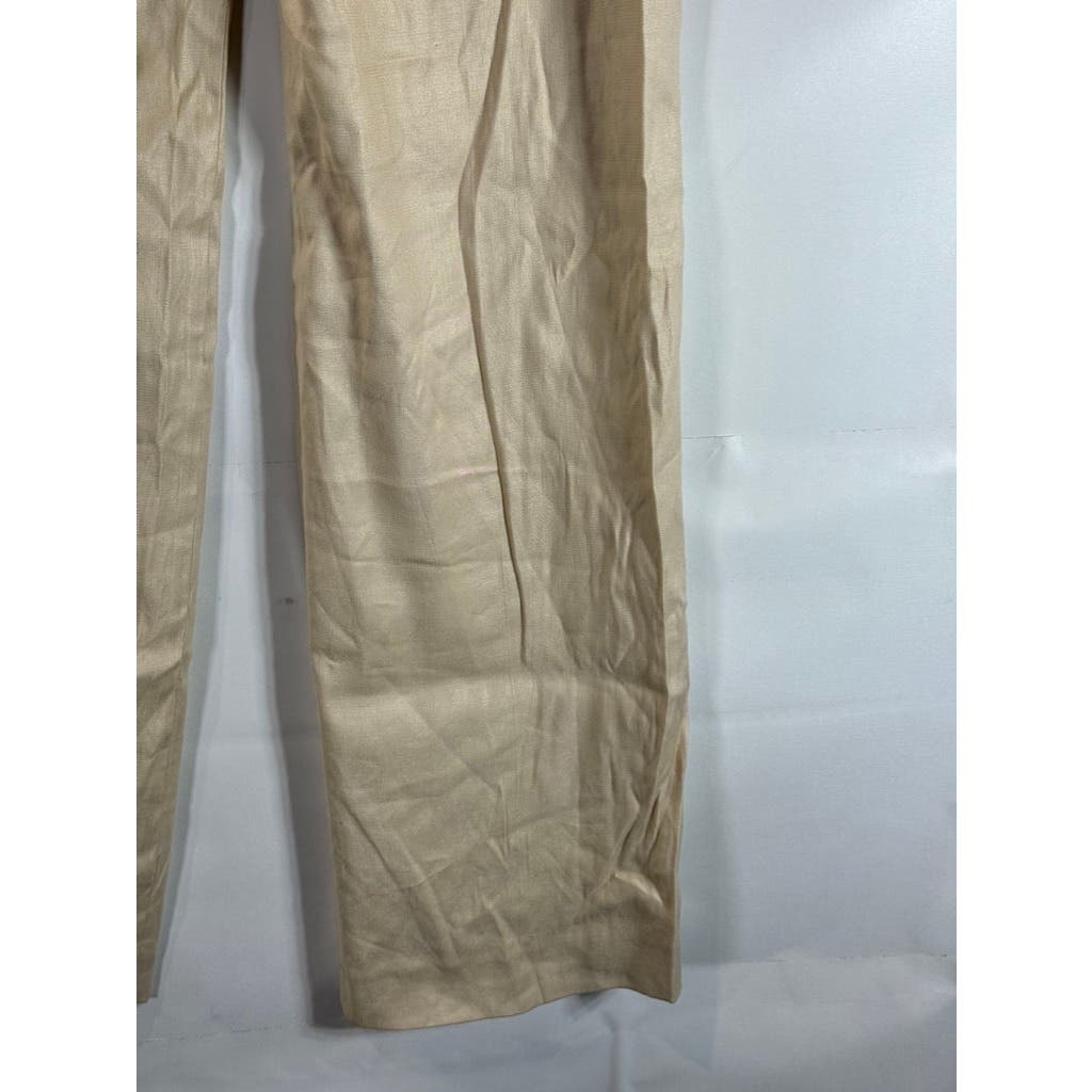 CABI Women's Beige Everly Linen Blend Straight Wide-Leg Pants SZ 6