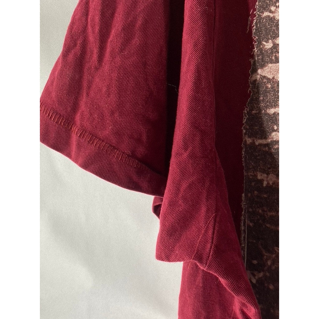 THE ROADSTER LIFE CO. Men's Burgundy Printed Pure Cotton V-Neck T-Shirt SZ L