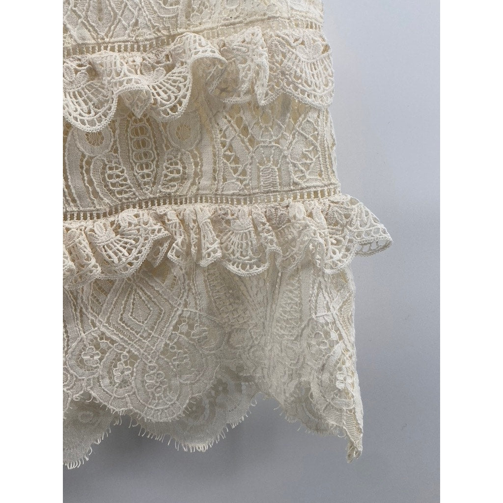 ZARA Women's Cream Knit Crewneck Ruffle Lace Sleeveless Top SZ S