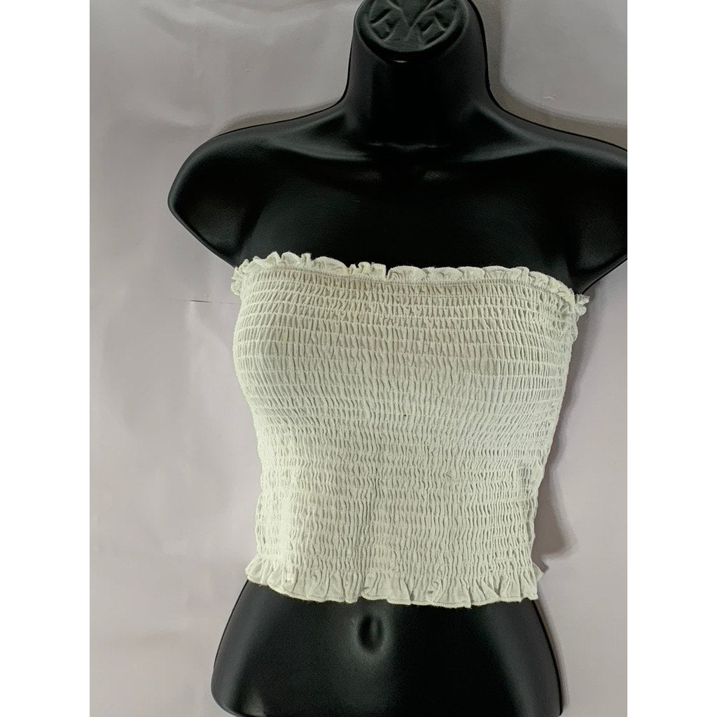 BETTER BE ACTIVE Women's White Strapless Smocked Cropped Tube Top SZ S