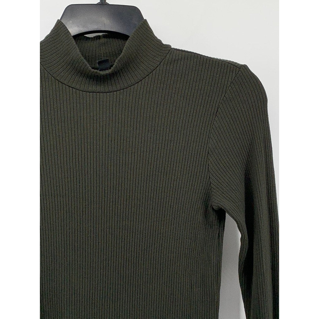 UNIQLO Women's Olive Ribbed HeatTech Ultra Warm High-Neck Long Sleeve Top SZ XS