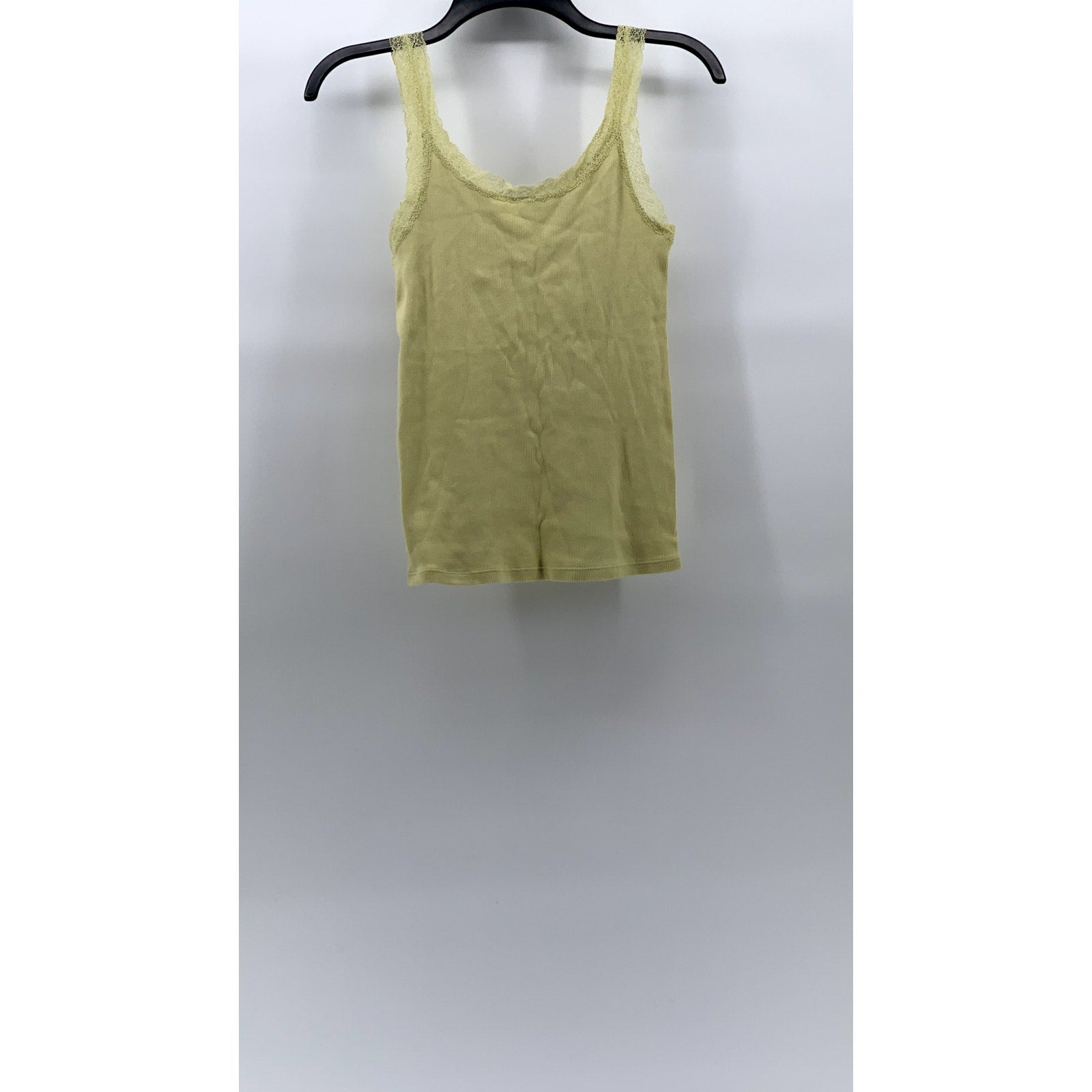 UNIQLO Women’s Lime Green 2-Way Stretch Ribbed Lace Trim V-Neck Tank Top SZ S