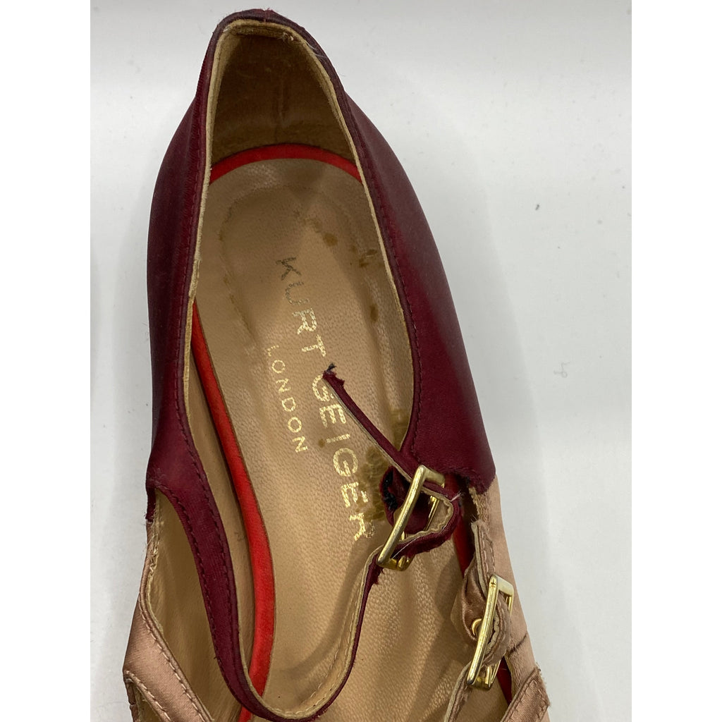 KURT GEIGER Women's Red Satin Pointed-Toe Strappy Wedge Mary Jane Shoes SZ 7