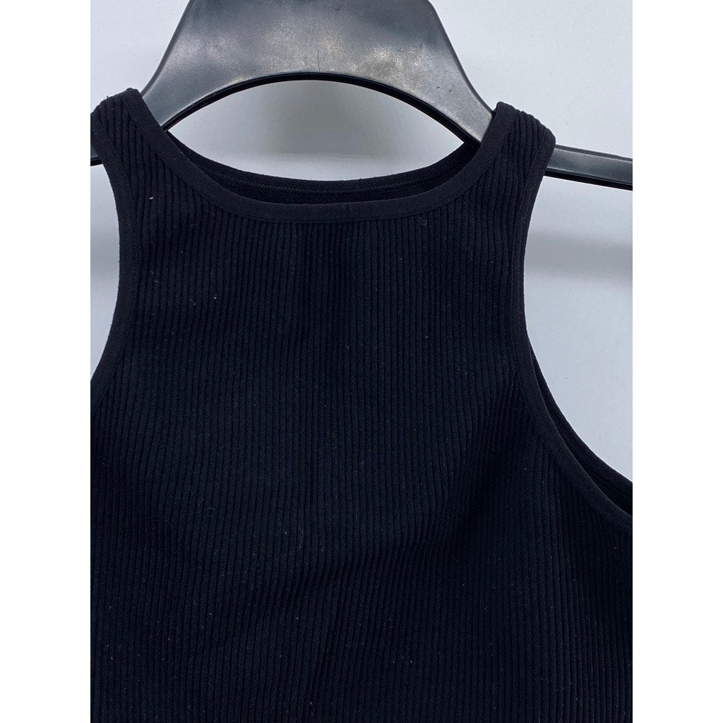 MADRAG Women's Black Crewneck Ribbed Cropped Tank Top SZ S