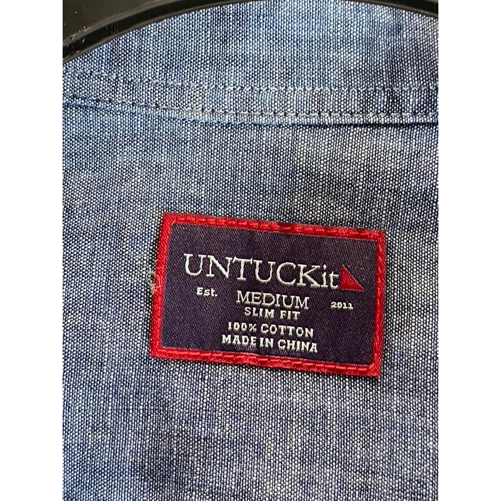 UNTUCKIT Men's Blue Chambray Terrano Slim-Fit Button-Up Short Sleeve Shirt SZ M