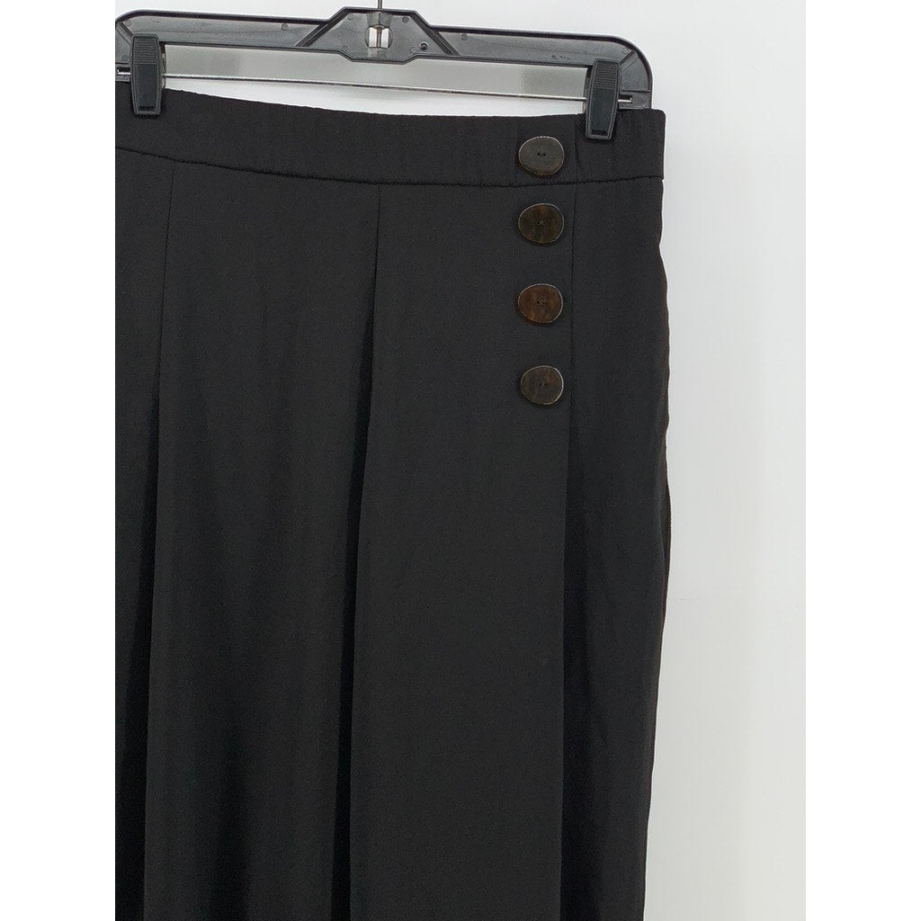 ZARA Women's Black Side-Button Wide-Leg Cropped Pants SZ L