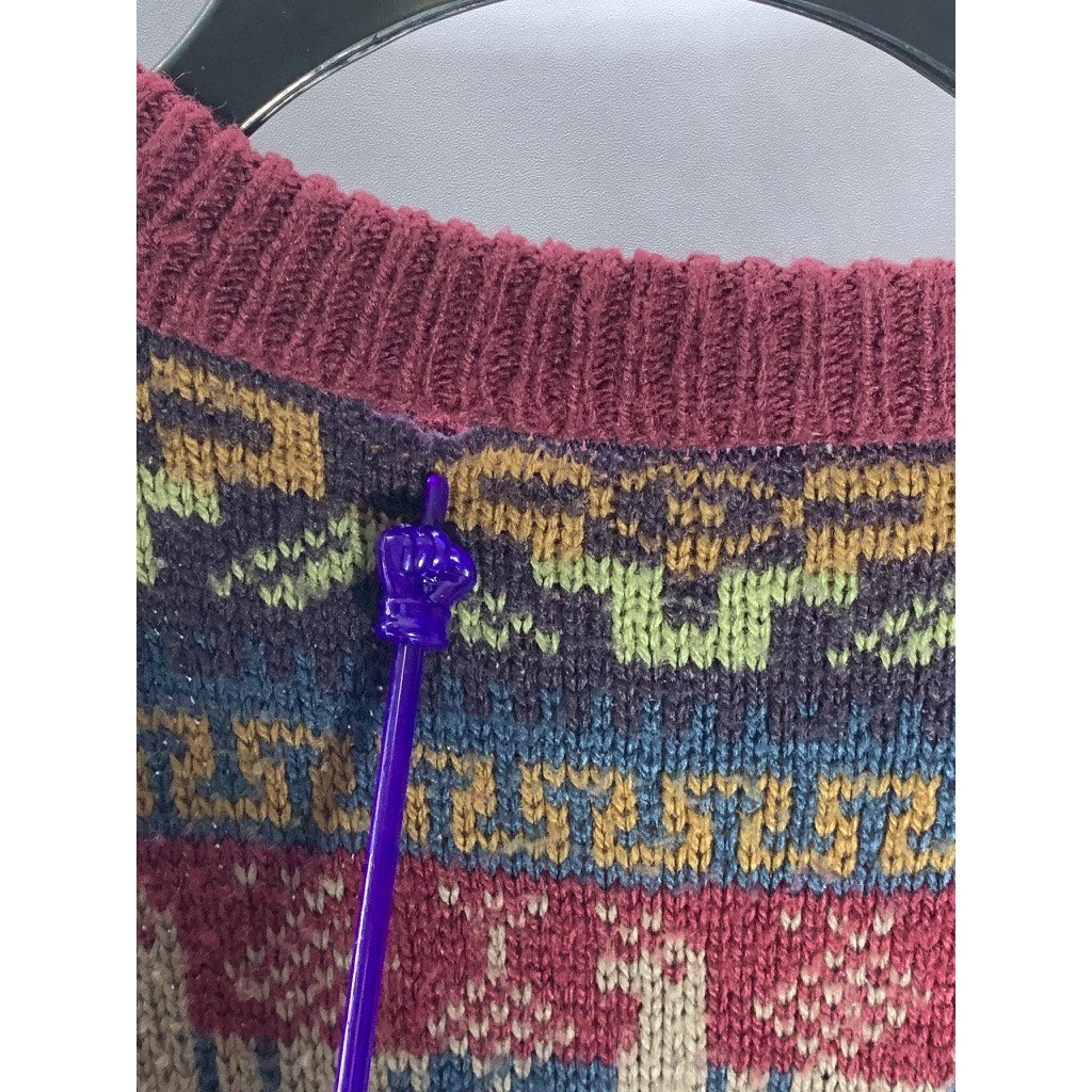 VINTAGE Men's Multicolor Printed Crewneck Long Sleeve Knit Sweater SZ M