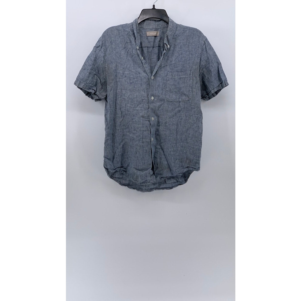 EVERLANE Men's Blue-White Micro Striped Linen Button-Up Short Sleeve Shirt SZ M