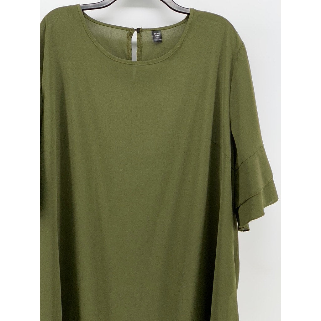 SHEIN CURVE Women's Plus Olive Green Ruffle-Hem Short Sleeve Dress SZ 4XL