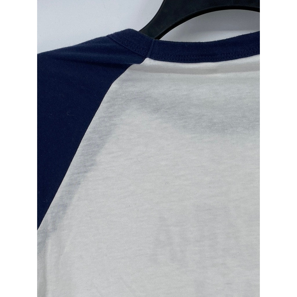BELLA + CONVAS Women's Navy Blue-White Agatha All Along Crewneck Top SZ S