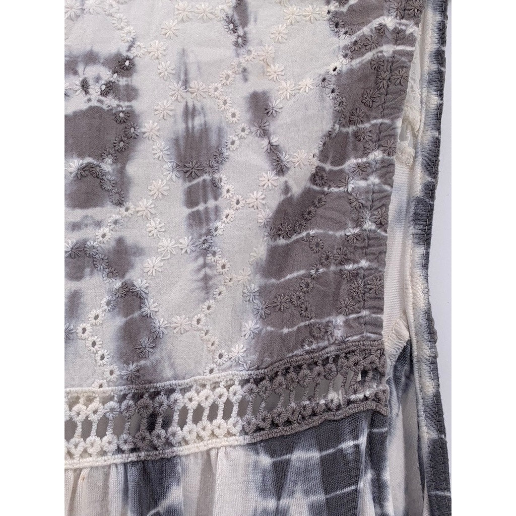 KNOX ROSE Women's Gray Tie-Dye Embroidered Floral Tank Top SZ M