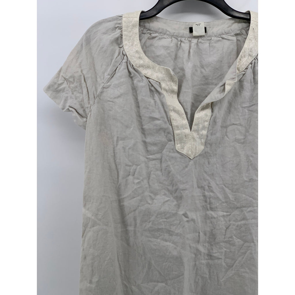 J. CREW Women's Light Gray Linen Split-Neck Short Sleeve Knee Length Dress SZ 4