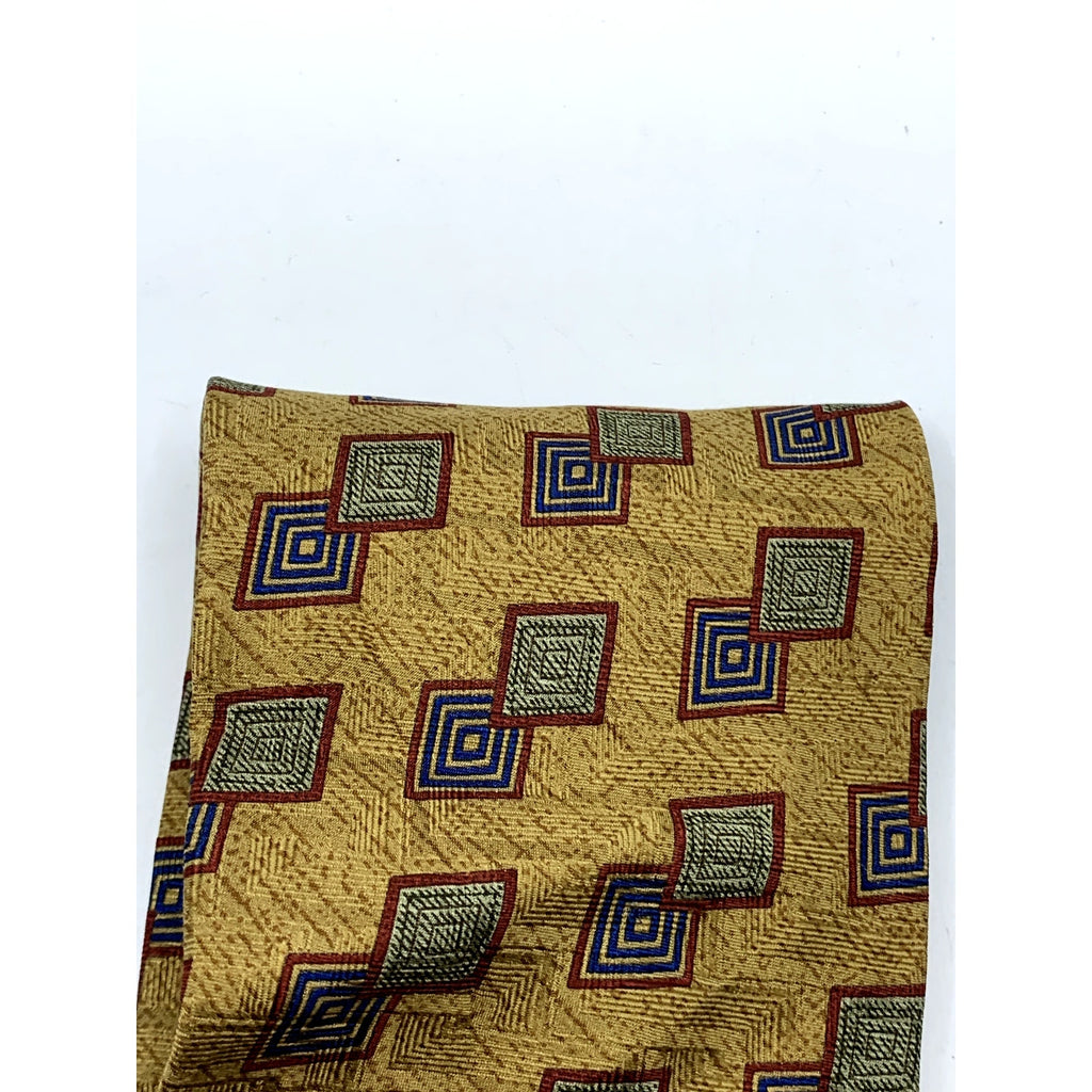 CALVIN KLEIN Men's Vintage 90's Geometric Yellow Silk USA Regular Tie OS