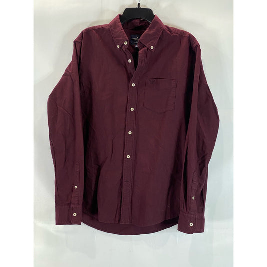 AMERICAN EAGLE Men's Burgundy Classic-Fit Button-Up Long Sleeve Shirt SZ M