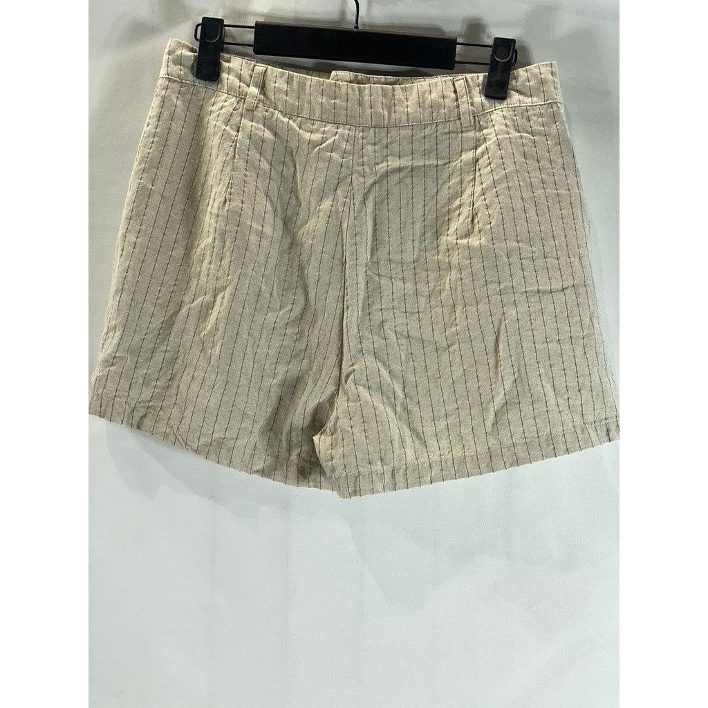 CIDER Women's Beige Pinstripe Casual Straight Shorts SZ M