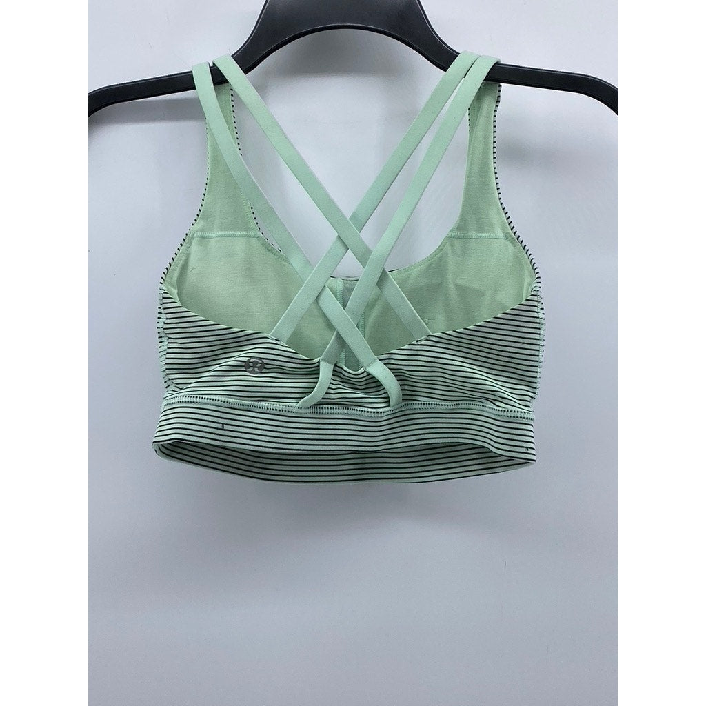 LULULEMON Women's Mint Green Striped Energy Double Straps Sports Bra SZ 4