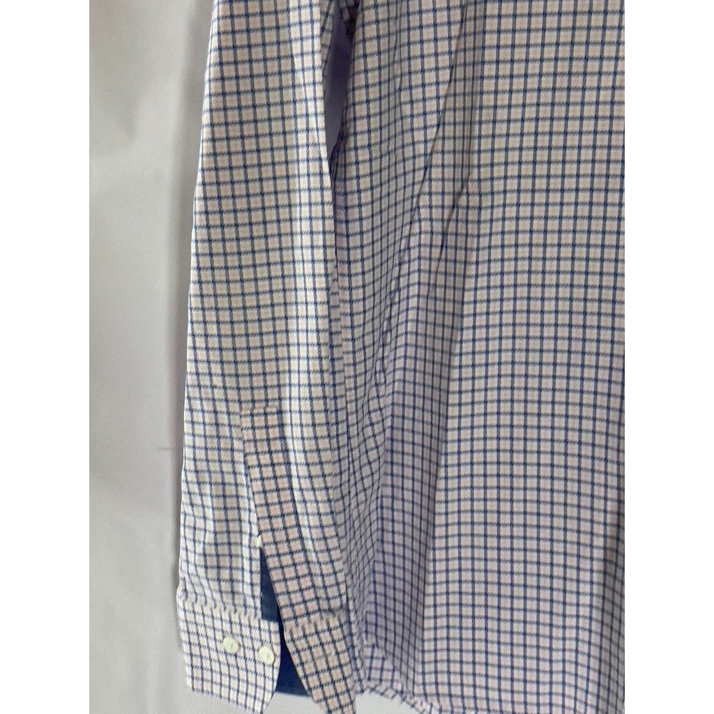 SABA Men's Blue-Pink Grid Print Classic-Fit Button-Up Long Sleeve Shirt SZ M