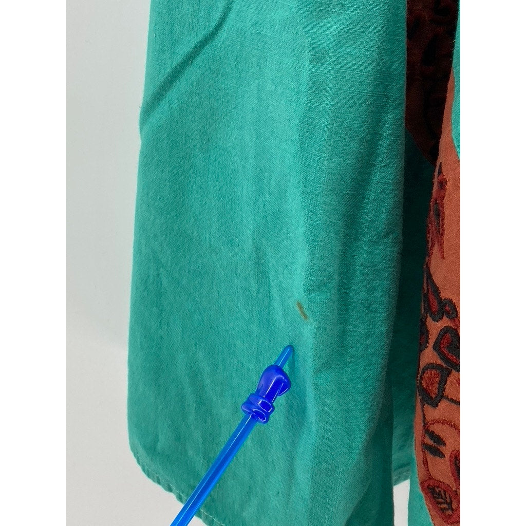 SANDEZE ROBERTS Women's Aqua Blue Embroidered Vintage Swing Midi Skirt SZ 16