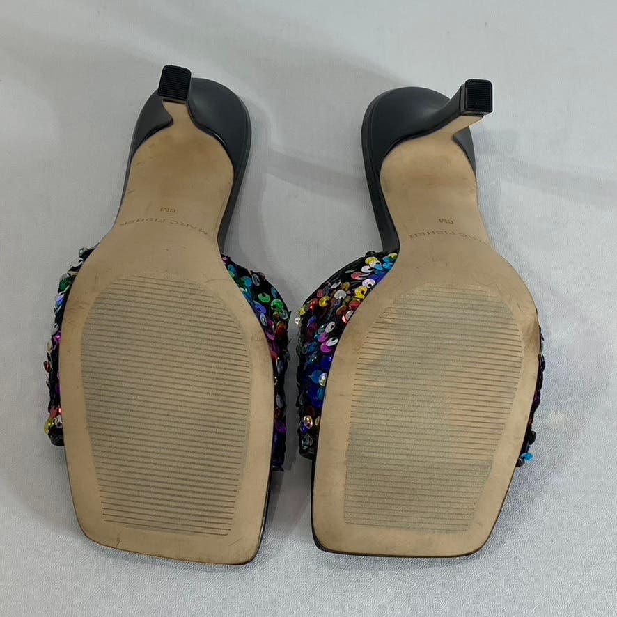 MARC FISHER Women's Black Multi Sequin Danria Square-Toe Stiletto Sandals SZ 6