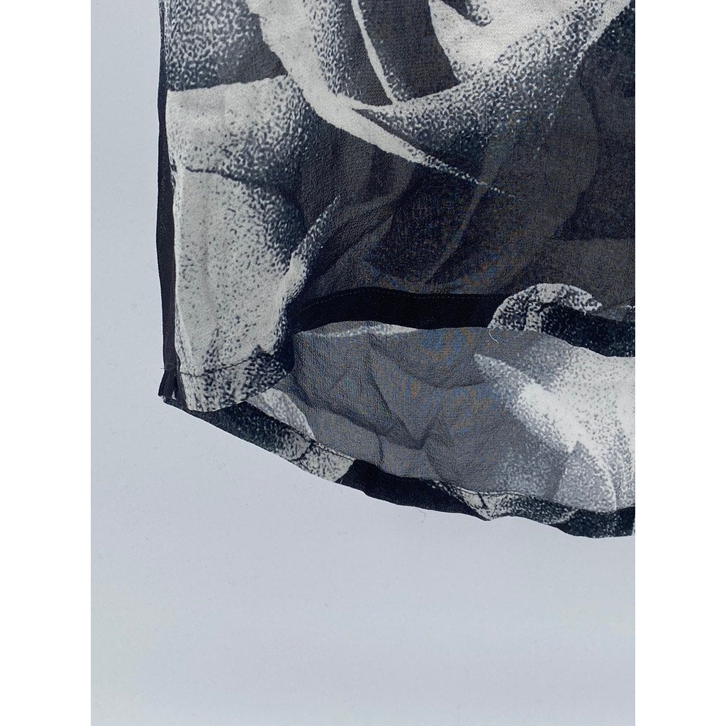 UNBRANDED Men’s Black-Gray Floral Crewneck Short Sleeve Sheer T-Shirt SZ M