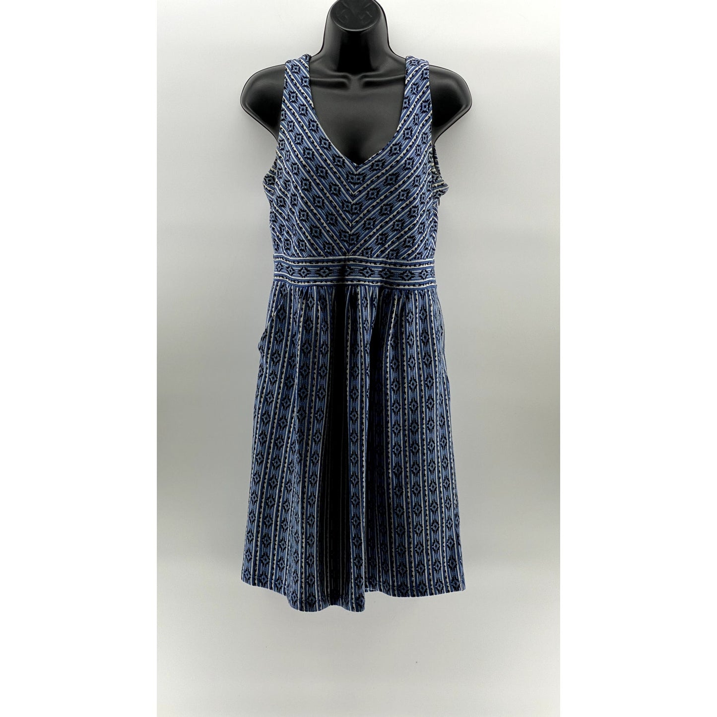 MAEVE By Anthropologie Women's Blue Printed V-Neck Sleeveless A-Line Dress SZ 10