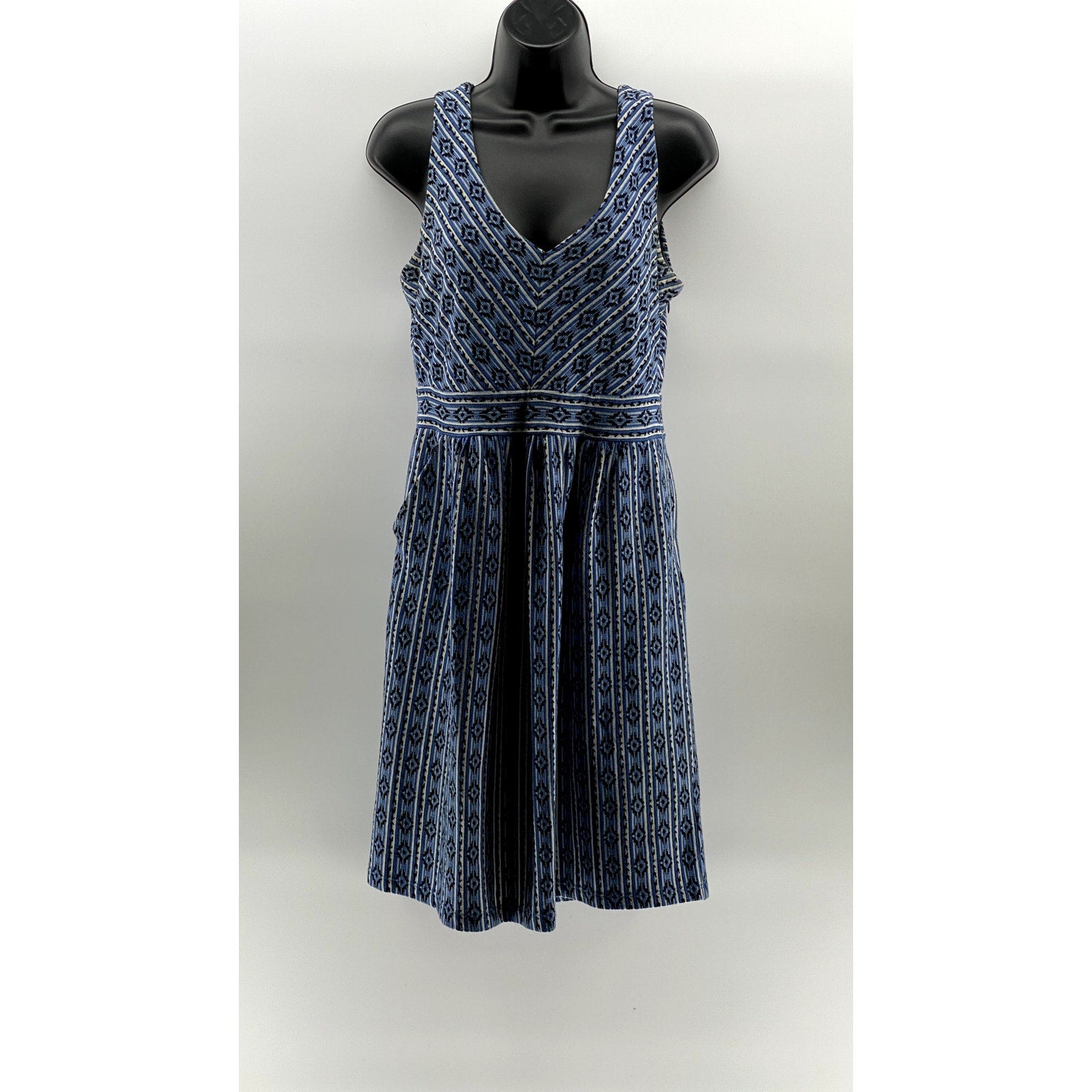 MAEVE By Anthropologie Women's Blue Printed V-Neck Sleeveless A-Line Dress SZ 10
