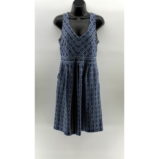 MAEVE By Anthropologie Women's Blue Printed V-Neck Sleeveless A-Line Dress SZ 10