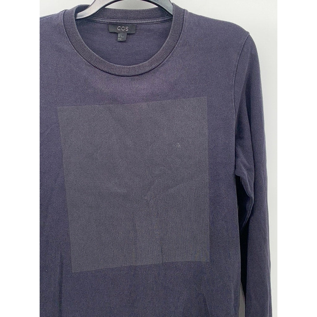COS Men's Blue Square Graphic Crewneck Long Sleeve Knit Casual Sweatshirt SZ S