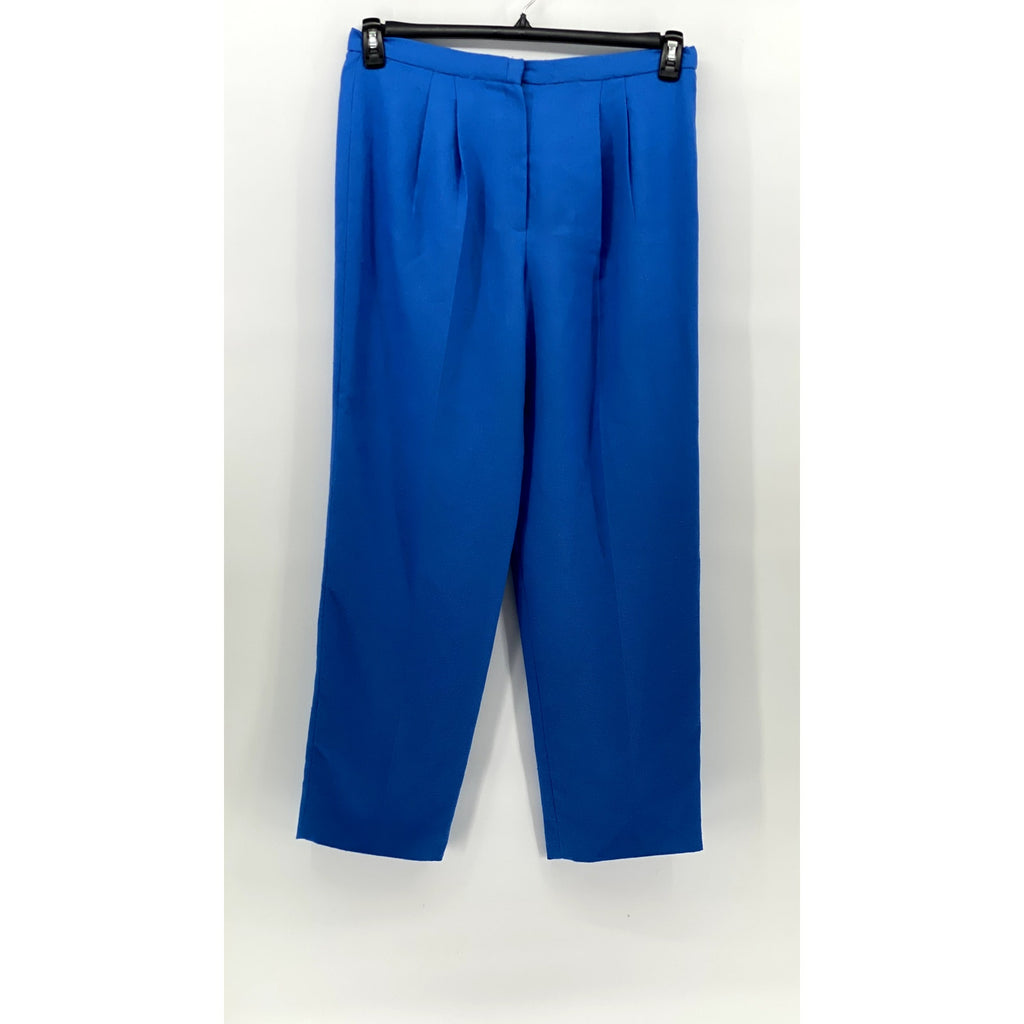 UNBRANDED Women's Royal Blue Textured Pleated Straight-Leg Pant SZ S