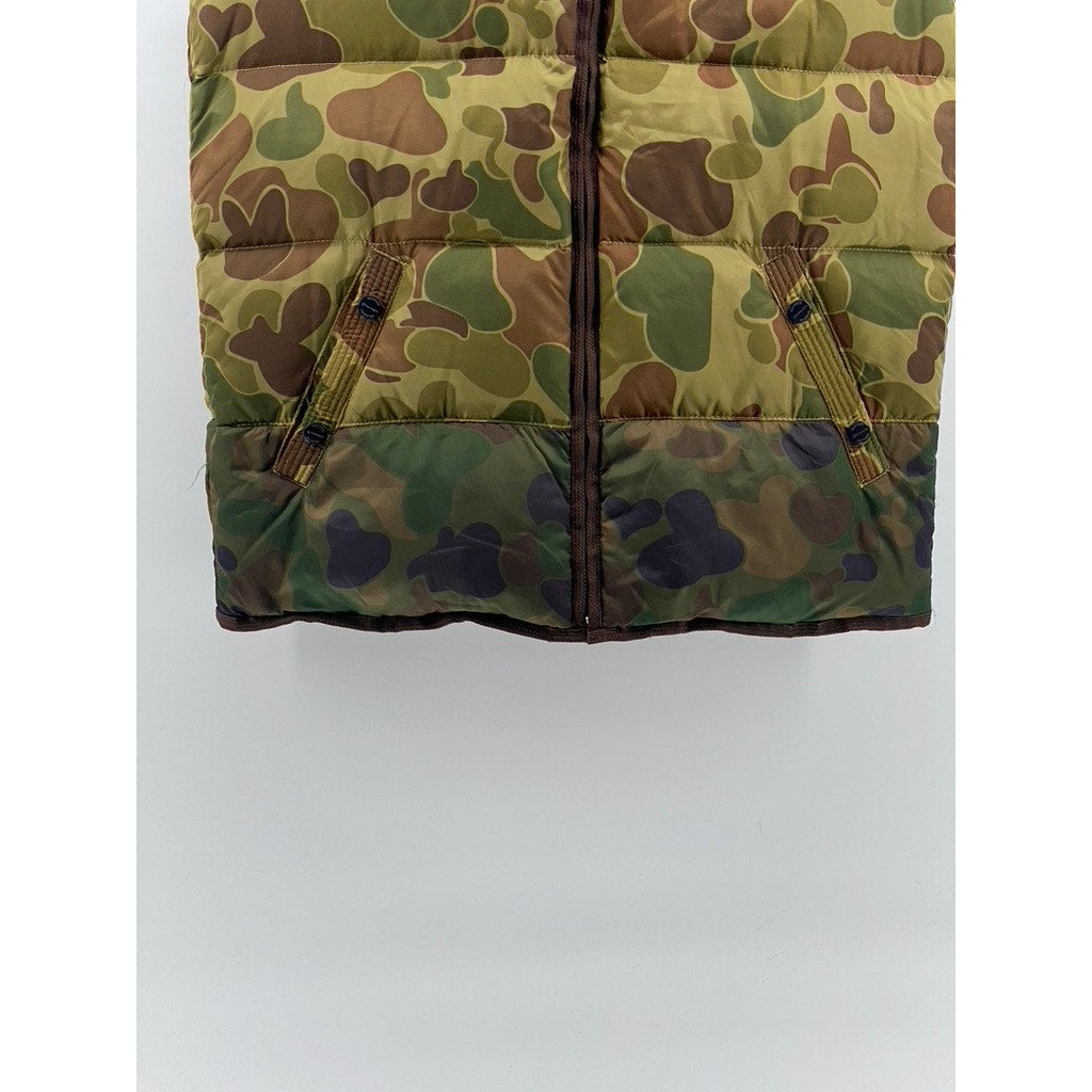 SCOTCH SHRUNK Men's Green-Navy Camo Reversible Zip-Up Hooded Vest SZ S