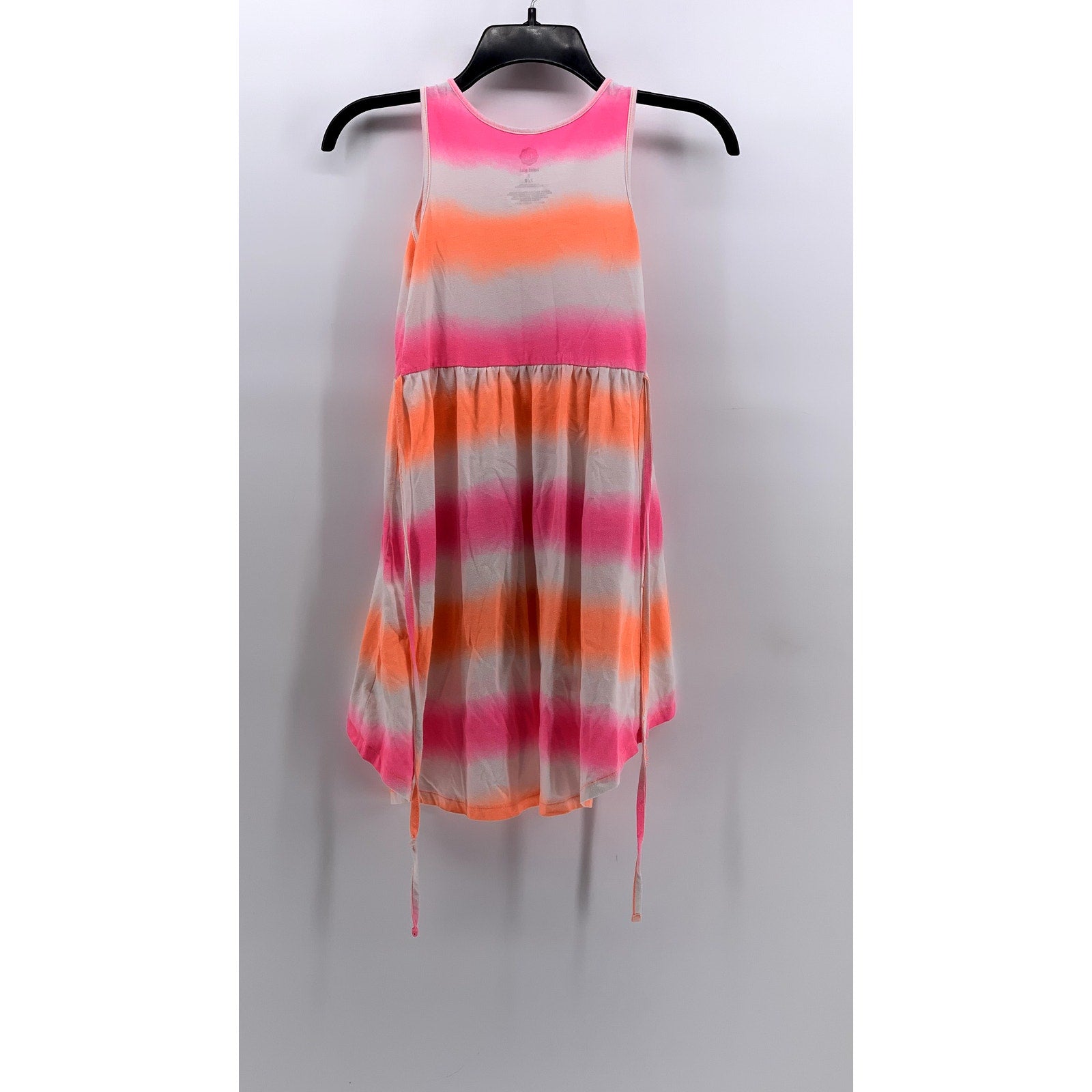 TOTAL GIRL Girls' White-Orange Striped Tie-Waist Tank Dress SZ S(7-8)