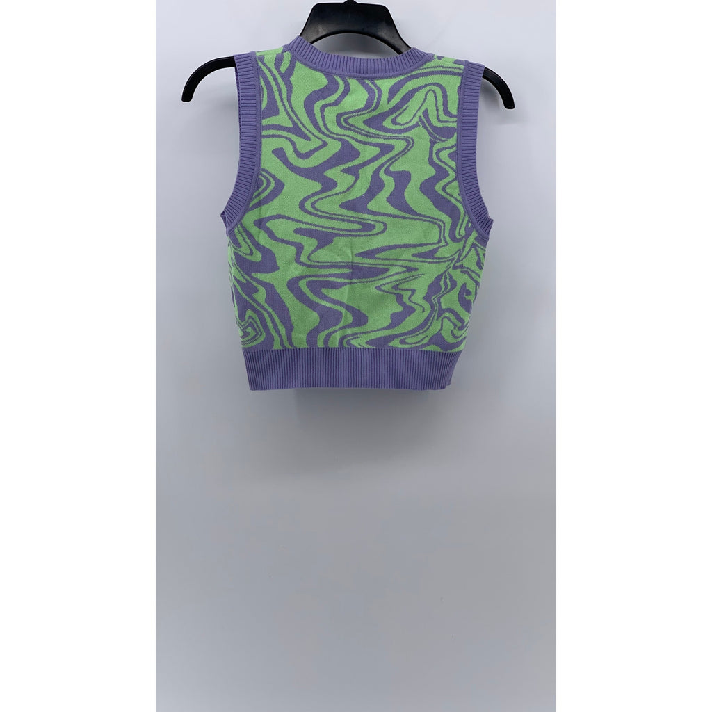 MISS LOVE Women's Purple-Green Swirl Crewneck Sleeveless Retro Sweater Vest SZ M