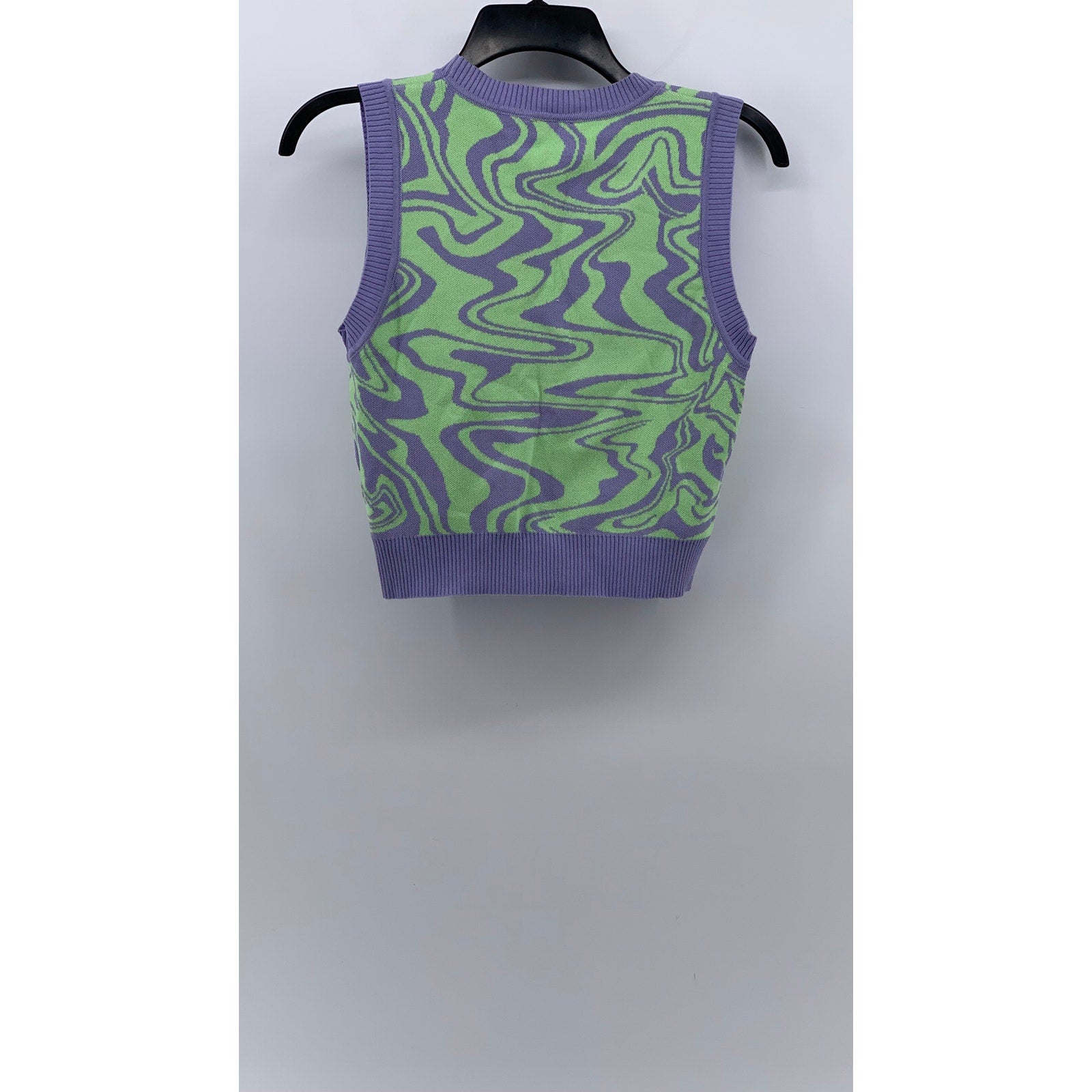 MISS LOVE Women's Purple-Green Swirl Crewneck Sleeveless Retro Sweater Vest SZ M