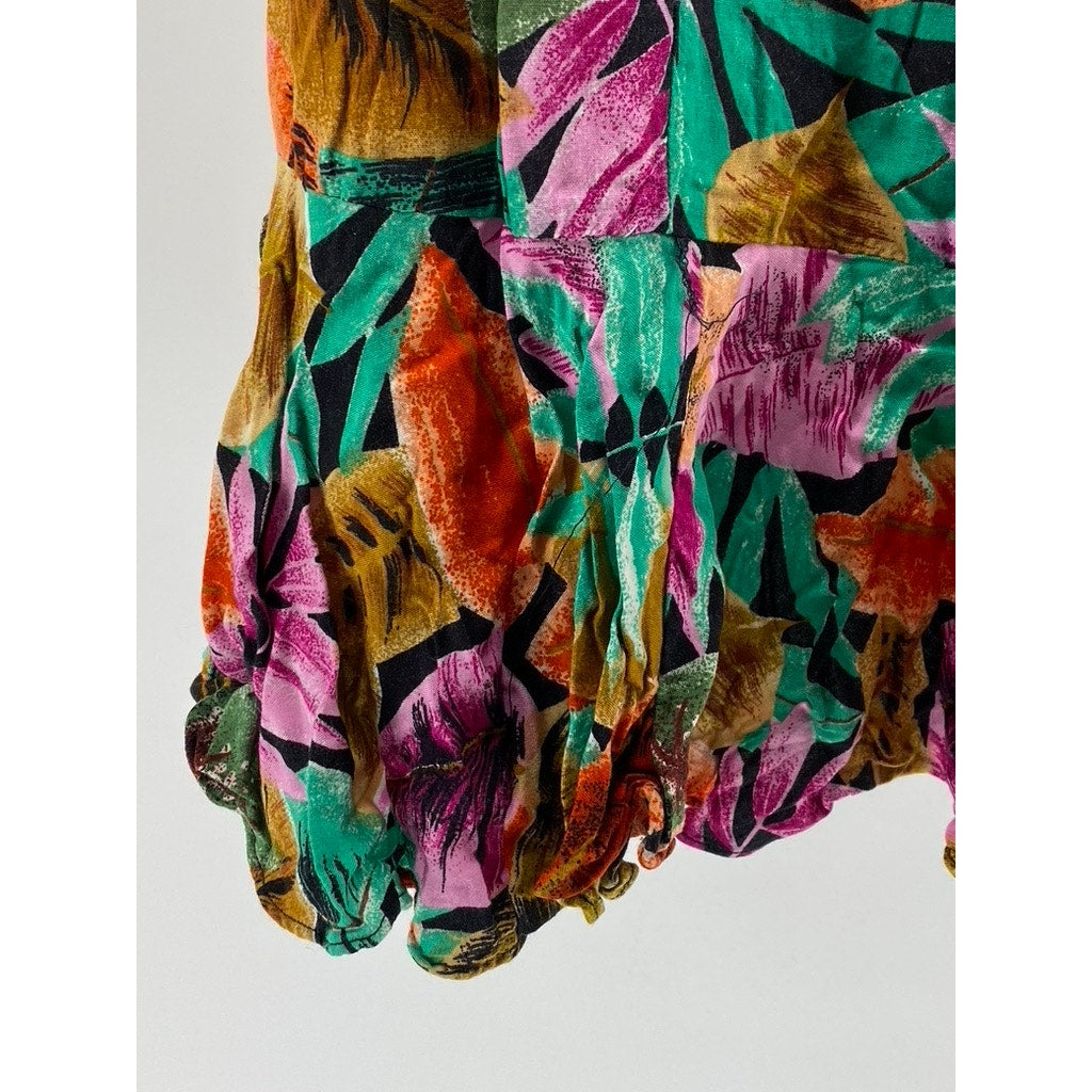 ERIKAS PLACE Women's Vintage 80's Floral Ruffle-Hem Open-Back Mini Dress SZ S