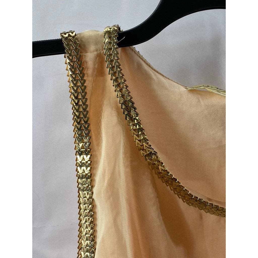 DOUBLE ZERO Women’s Beige Embellished Trim Sheer Scoop-Neck Hi-Low Dress SZ S