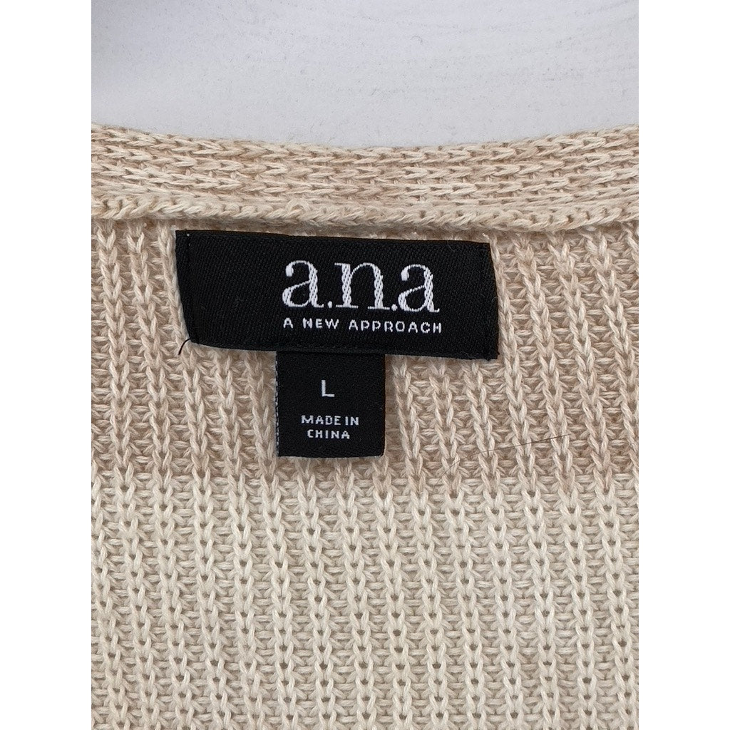 A.N.A A NEW APPROACH Women's Tan Striped Knit Long Sleeve Sweater SZ L