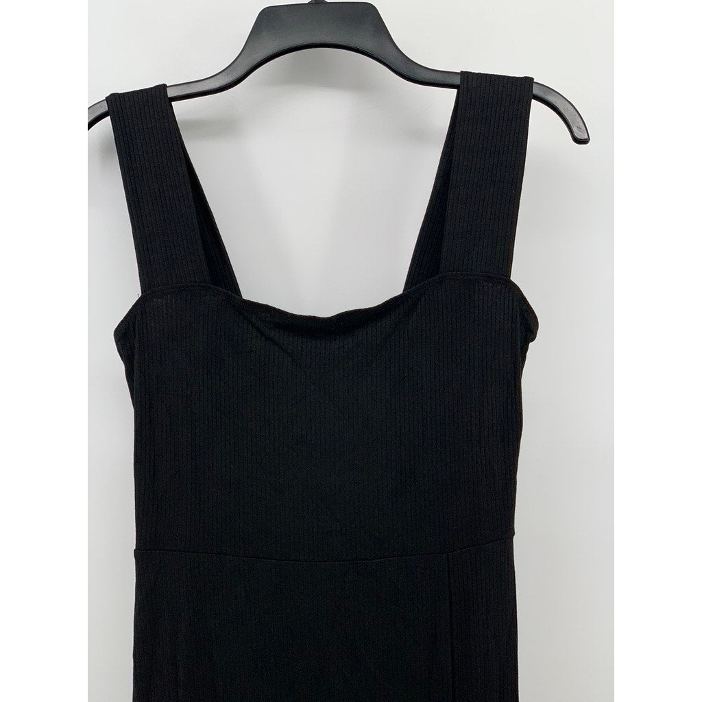SEZANE Women's Black Ribbed Straight-Neck Side-Slit Midi Dress SZ 38(US6)