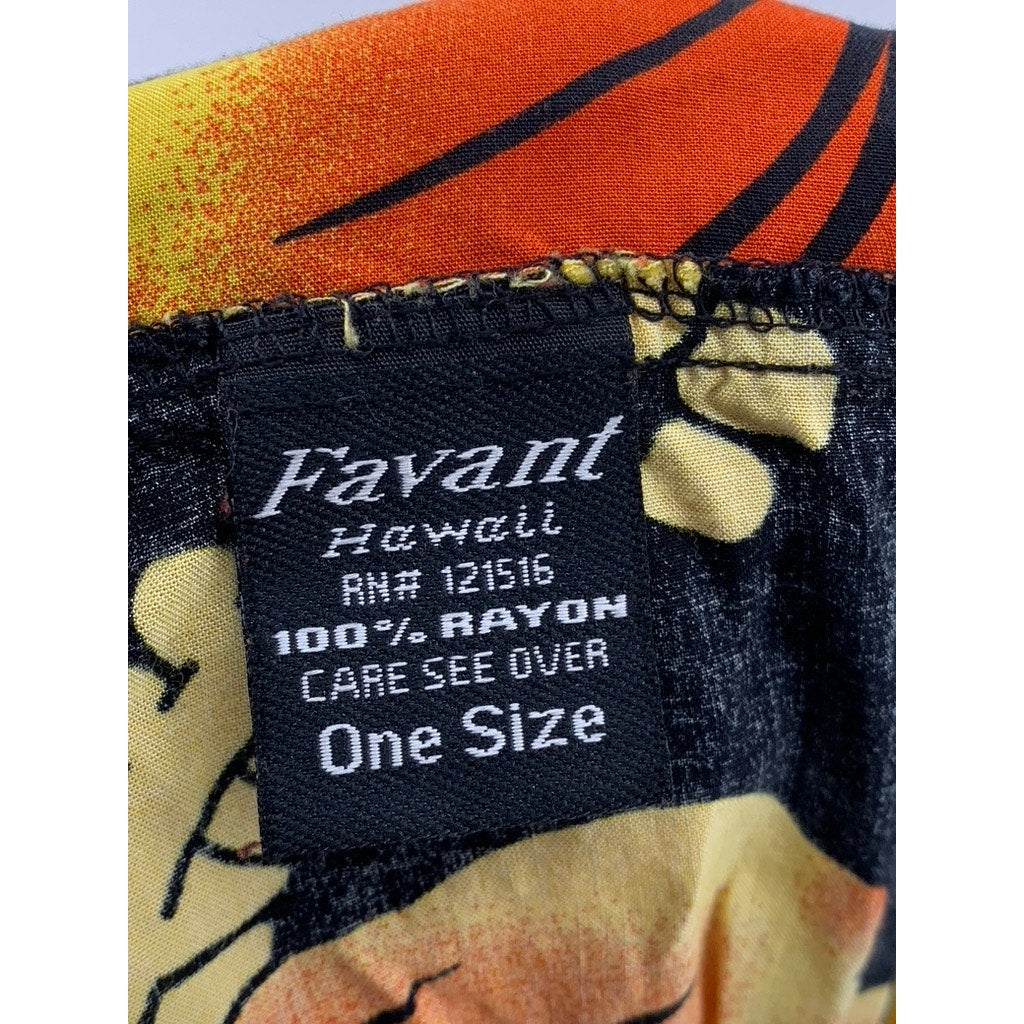 FAVANT HAWAII Women's Black-Orange Floral V-Neck Tie-Back Crop Top SZ OS