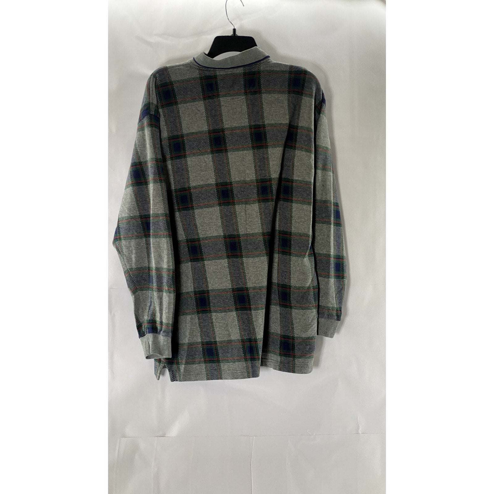 IZOD Men's Gray Check Regular-Fit Cotton Casual Long Sleeve Polo Shirt SZ L