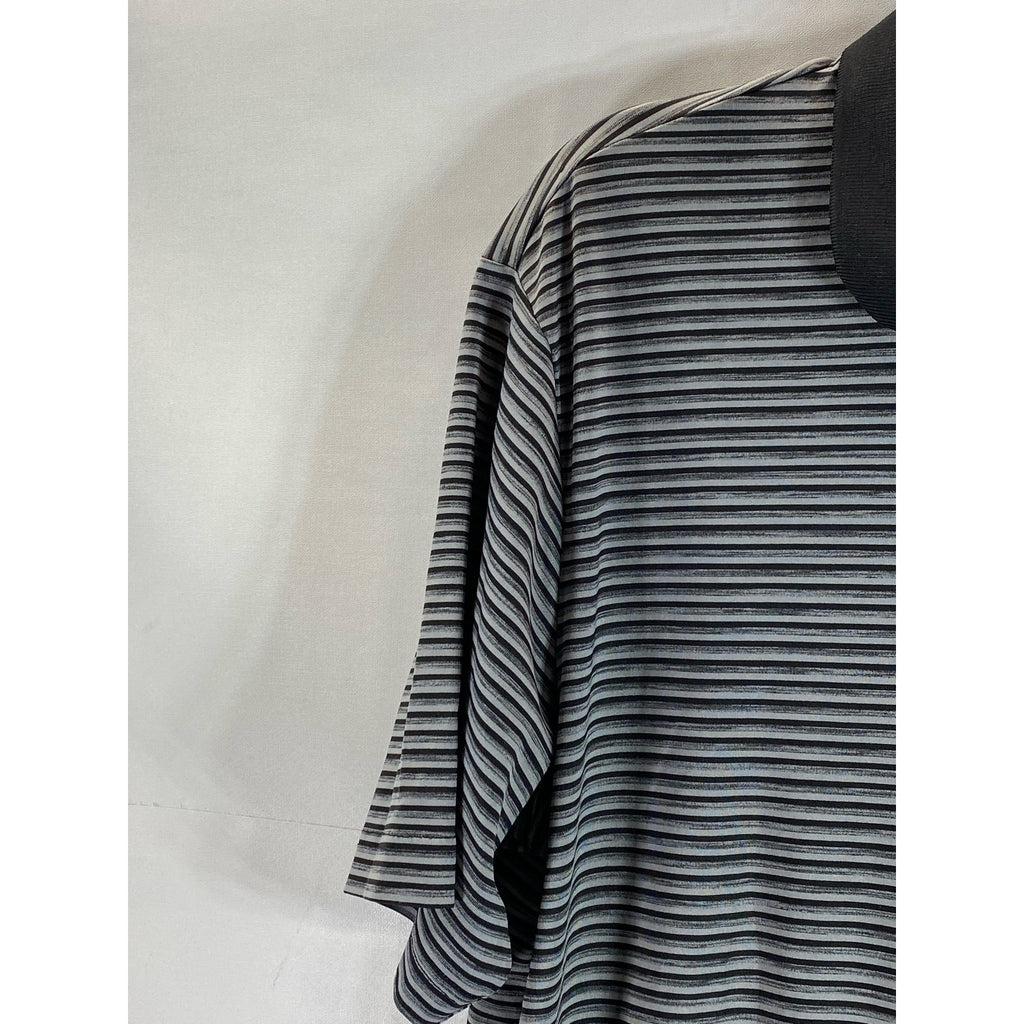 ADIDAS Men's Black/White Striped Regular-Fit Spread Collar Golf Polo SZ M