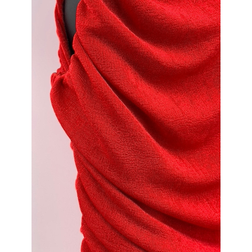 UNBRANDED Women's Red Side Ruched One-Shoulder Sleeveless Bodycon Dress SZ M