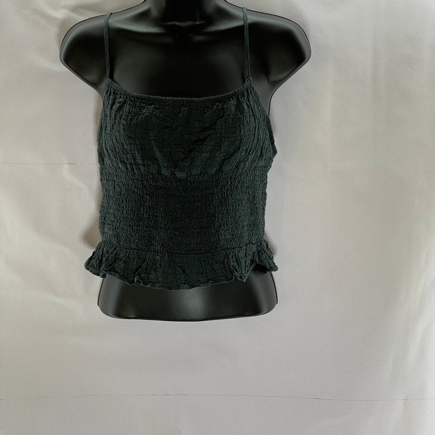 ZARA Women's Dark Gray Straight Neckline Adjustable Strap Ruffle-Hem Top SZ XL